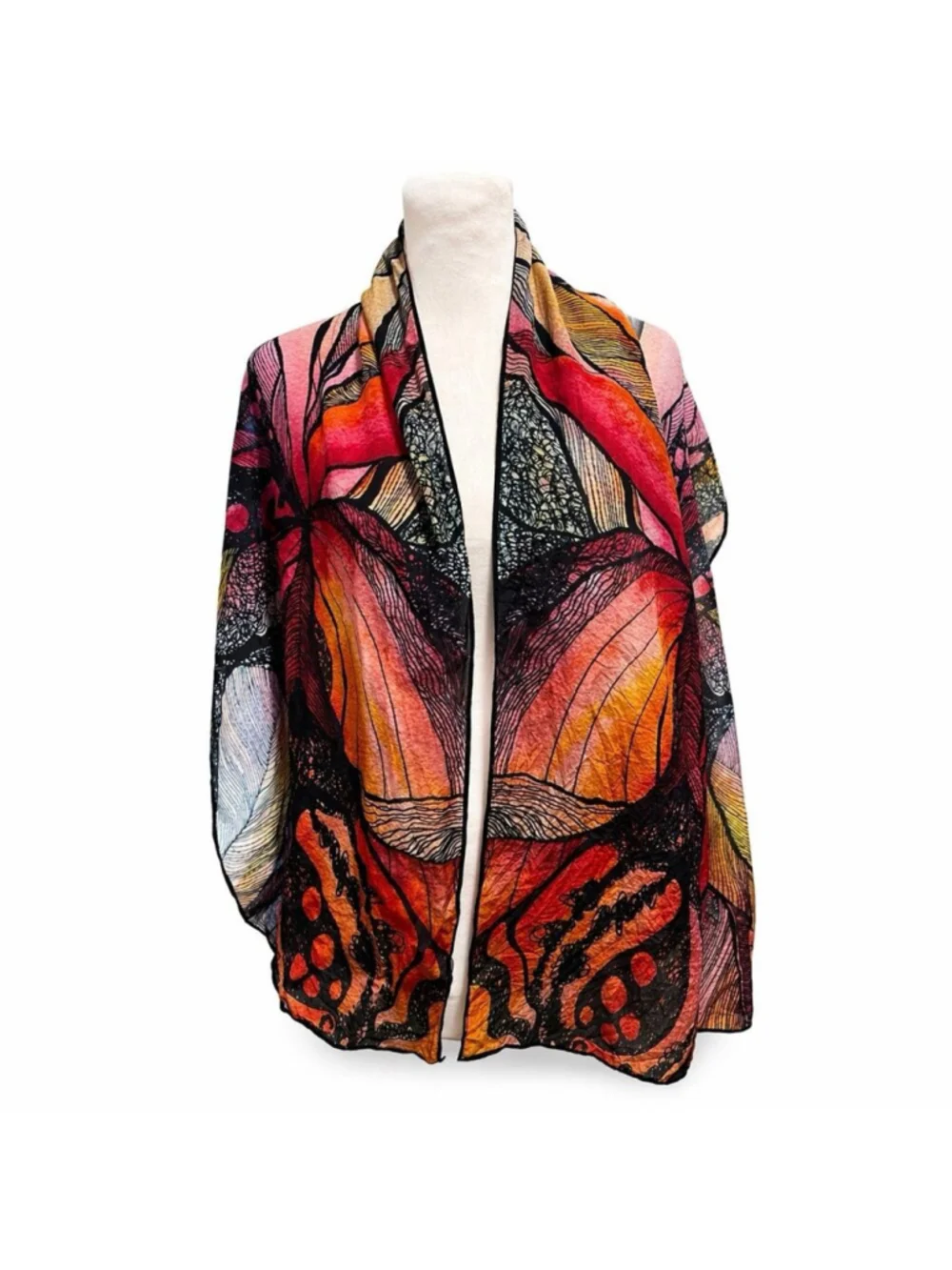 Cocoon House Wearable Art Vibrant Floral Print 100% Silk Scarf